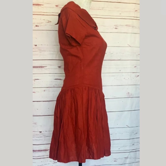 Benetton Linen Drop Waist Fit & Flare Dress Italy - Picture 5 of 7